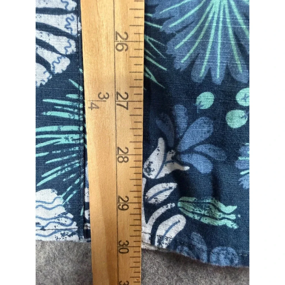 The North Face Shirt Men Large Blue Cotton Tropical Leaf Print Button Up Outdoor